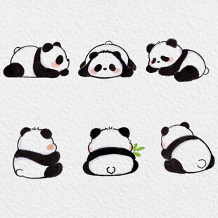 可爱熊猫不同姿态插画