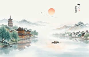 新中式山水风景背景墙