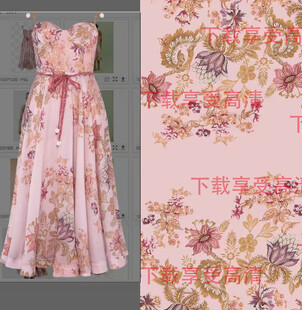 粉色花卉图案连衣裙设计图