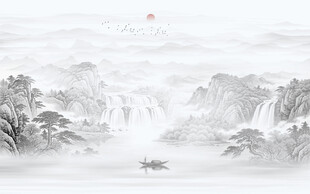 新中式水墨山水画
