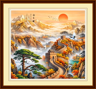长城国画迎客松背景