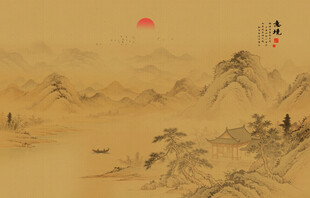 新中式古画古风山水画背景墙壁画