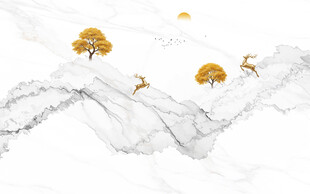 抽象水墨线条烟雾大理石山水画
