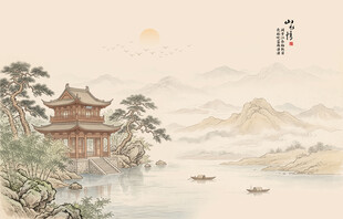 中式古风古典山水画背景