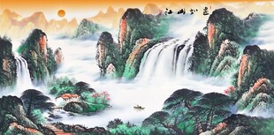 山水国画中的壮丽瀑布景观