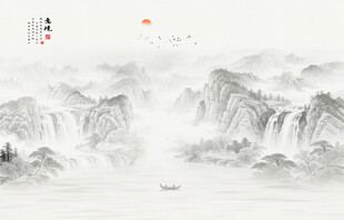 新中式国画山水画电视背景墙