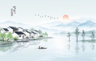 江南水乡水墨画