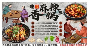 古风麻辣香锅背景墙装饰画