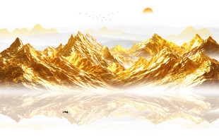 金箔金色山水画背景墙