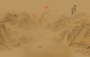 中式古风古典山水画背景壁画