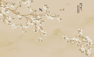 新中式玉兰工笔花鸟背景墙装饰画