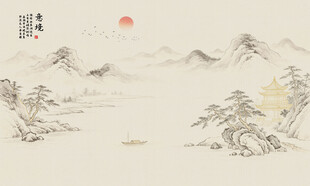 简约留白古风山水画背景墙壁画