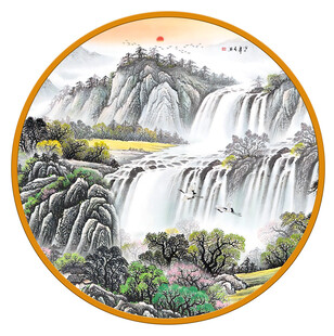 圆形国画山水