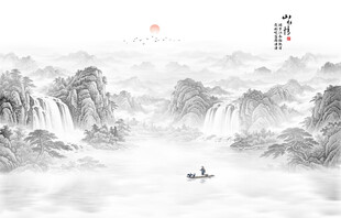 新中式国画山水电视背景墙