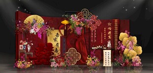 中式红金婚礼迎宾场景