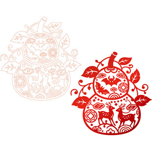福禄葫芦传统剪纸线稿矢量图
