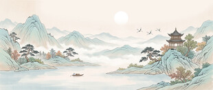 简约宋氏美学古画山水画壁画壁纸