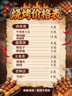 复古烧烤价格表海报