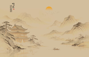 新中式国画山水背景墙