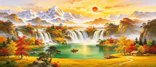 油画日照金山