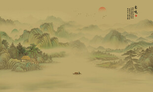 国画山水画背景墙