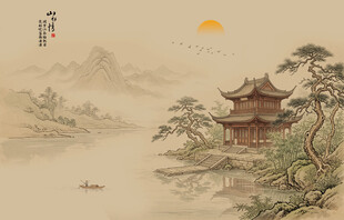 宋氏美学阁楼古画山水画壁画壁纸