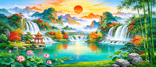 聚宝盆财源广进油画山水画
