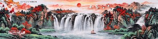 旭日东升瀑布山水画