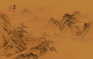 新中式传统山水画电视背景墙壁画