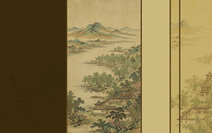 新中式宋式美学山水画电视形象墙