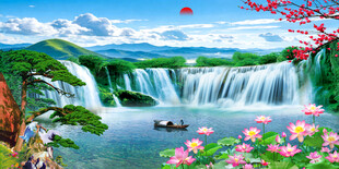 流水生财山水画