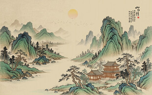 宋式青绿千里江山山水装饰画