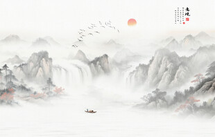 新中式传统国画山水画背景墙
