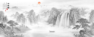 中国风水墨意境山水风景背景画