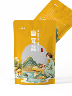手绘国潮风插画食品包装袋展示