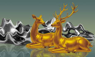 金色麋鹿山水装饰画