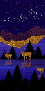 梦幻星夜麋鹿湖景玄关装饰画