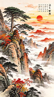 旭日东升黄山迎客松