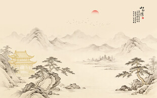 中式水墨山水国画电视背景墙